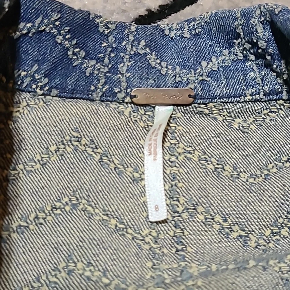 FREE PEOPLE FULL-ZIP HERRINGBONE PATTERN DENIM JACKET - Picture 4 of 16
